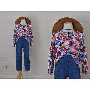 Vintage 90s Faded‎ Floral BONGO Boxy Fit Long Sleeves Crop Tee